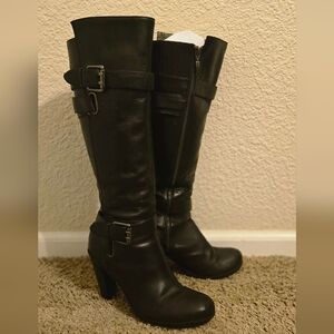 DKNY Black Heeled Boots with Buckle Detail
